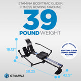 Stamina BodyTrac Glider 1052 Hydraulic Rowing Machine with Smart Workout App - Rower Workout Machine with Cylinder Resistance - Up to 250 lbs Weight Capacity