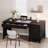 54.5in Wooden Executive Desk with Drawers, Office Desk Computer Table with Charging Station