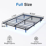 HAVONIZD Floating Bed Frame Full with LED Lights and Charging Station - 8 inch Platform Bed Frame No Box Spring Needed, Easy Assembly