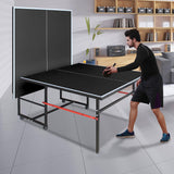 8ft Mid-Size Ping Pong Table, Foldable Table Tennis Table with Net, 2 Table Tennis Paddles and 3 Balls for Indoor/Outdoor, Black