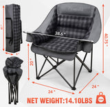 Pcuauld Camping Chairs for Adults 2 Pack Heavy Duty Padded Folding XL Camp Chair with Cup Holder, Supports 500lbs, Oversized Large Outdoor Widen Comfy Lawn Chairs for Tailgating Sports Beach