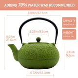 YJX 60.9oz Large Cast Iron Teapot, Big Tea Kettle for Stovetop Safe, Green Cast Iron Kettle Teapot with Stainless Steel Infuser for Loose Tea and Tea Bags(1800ml)