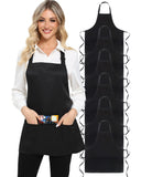 Xeoxarel 6 Pack Adjustable Bib Apron with 3 Pockets Cooking Kitchen Aprons for Women Men Chef, Waterdrop Black