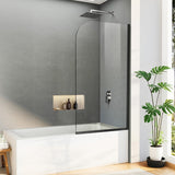 Bathtub Shower Glass Panel, 34" W X 58" H Tub Shower Door Fixed Glass Doors in Matte Black with 1/4"(6mm) Clear Tempered Door, Simple Shower Door Panel Easy to Install for Bathroom