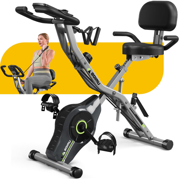 Goimu Exercise Bike, 5 in 1 Foldable Stationary Bike for Seniors, 16-Level Adjustable Magentic Resistance, Indoor Recumbent Bike with 330LB Capacity, Comfortable Seat Backrest (Dark Grey) Goimu
