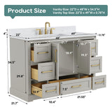 DELUXE LIVING 48 Inch Bathroom Vanity with Sink Combo, Solid Wood Frame with Stone Top & Backsplash, Fully-Assembled with Soft-Closing Doors & 7 Drawers, Greige