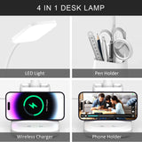 Vicsoon Desk Lamp with Wireless Charger - LED Desk Lamps for Home Office with Pen Holder, 800LM, 3 Color Modes, Flexible Arm, Eye-Caring White Table Lamps for Home College Dorm Room Christmas Gifts
