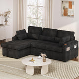 Convertible Sofa Bed, Chenille L-Shaped Sectional Sofa with Storage, Black