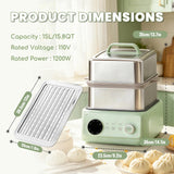 15.8QT Electric Food Steamer, 3 Tier Food Steamer for Cooking, 1200W Stainless Steel Steamer, Large Capacity Hot Pot, 9 Time Settings, for Home, Restaurant, Party (Green)