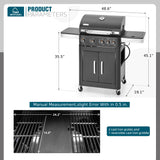 MFSTUDIO 4 Burner Gas BBQ Grill Griddle Combo w/Side Burner, Black
