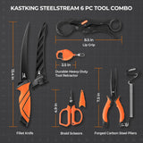 6pc Fishing Tool Kit - Corrosion Resistant Fishing Pliers with Lanyard, Fillet Knife, Floating Fish Lip Gripper KastKing