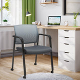 CLATINA Grey Waiting Room Chair with Wheels Mesh Back Stacking Arm Chairs
