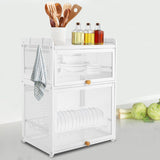 FFanhia 3 Tier Dish Drying Rack Modern Houseware Dish Organizer Shelf Cutlery Drainer with Lid Cover Detachable Drip Tray Storage Box Basket for Kitchen Storage Holder