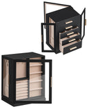 Glimmloop 360° Rotating Jewelry Box with 5 Drawers, Spacious Vertical Jewelry Organizer with Glass Window, Jewelry Storage Case, Dustproof & Moisture-resistant Design, Black