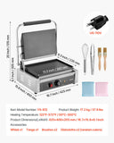 VEVOR Commercial Panini Grill, 1800W Electric Sandwich Panini Maker, Stainless Steel Sandwichs Press Grill with Handle and Temp Control, 13.5x9.3 in Full Flat Enamel Plate, for Hamburger Steak Bacon