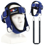 Fitness Neck Head Harness Trainer, Adjustable Chin Strap and Head Harness Strength with Nylon Tether, Neoprene Neck Workout Exerciser for Weight Lifting, Home and Gym Use, Blue
