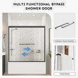 Bathtub Shower Door - 58-60" W×59" H Adjustable Aluminum Frame - 1/4 Tempered Glass - 4 Aluminum Rollers - Sliding Glass Door for Tub