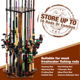 Fishing Rod Floor Stand Holds up to 16 Rods Wood Fishing Gear Equipment Storage Organizer, Fishing Gifts for Men Ghosthorn