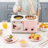 JDXQBLD Portable Multifunction 3 in 1 Breakfast Machine, Electric Mini Oven, Family Breakfast Station for Baking, Frying,Blue
