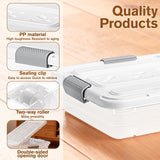 Ehahat 4 PCS*49 Qt Wheeled Latching Under Bed Storage, Double Opening Lids Stackable Bin with Latch Lid, Plastic Container to Organize Shoes Underbed, Clear with White Lid(White)