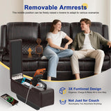 3 Seater Reclining Sofa, Recliner Sofa with Liftable Console (Pu, Brown)