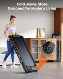 Foldable Walking Pad with 0-15% 9-Levels Auto Incline and Handle Bar, Under Desk Treadmill with 300LBS Weight Capacity, 3.0HP Quiet Treadmills for Home with Speaker, APP & Remote Control - Blue Orange