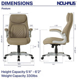 Nouhaus +Posture Ergonomic PU Leather Office Chair. Click5 Lumbar Support with FlipAdjust Armrests. Modern Executive Chair and Computer Desk Chair (Taupe)