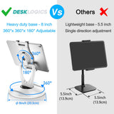 DeskLogics 360 Rotating Tablet Stand for POS Kiosk & Desk, Foldable iPad Holder with Phone Organizer Base, Swivel Counter Mount for Retail & Office, Fits iPad Pro 12.9, Air, Mini, All 4-13” Devices