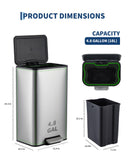 Garvee Space-Saving Office Trash Can, 4.8 Gallon Trash Can with Soft-Close Lid, Foot Pedal & Removable Inner Bucket, Silver