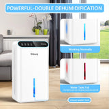 Dehumidifier for Home 1000 sq.ft - Small Quiet Dehumidifier with Auto Shut Off, Aromatherapy, 3 Gear Timer, Sleep Mode, 7-Color LED Light, Drain Hose for Bedroom, Bathroom, Basement, RV(Milky White)