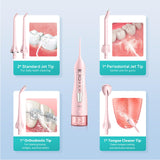 COSLUS Water Dental Flosser Teeth Pick C20: Portable Cordless Oral Irrigator 300ML Rechargeable Travel Irrigation Cleaner IPX7 Waterproof Electric Flossing Machine for Teeth Cleaning, Pink