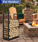 Koutemie 2 Tiers Small Firewood Log Storage Rack Holder for Indoor Fireplace or Outdoor Patio, Black