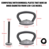 PHOEROS Adjustable Kettlebell Handles max load 44lbs compatiable with PHOEROS 44/66/88 LBS weights set, DUMBBELL PLATES THAT HAVE AN INNER DIAMETER FROM 0.98-1.56 INCHES. Max load 44lbs .(not includes Plates )