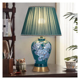 Desk Lamp Bedroom Bedside Lamp - Silk Lampshade Ceramics Table Lamp Blue Glazed Ceramic Table Lamp Chinese Retro Office Desk Nightstand Table Lamp