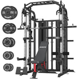 DONOW Smith Machine with Weight Stacks, Multi Function Home Gym System Training Power Cage Squat Rack Dual Cable Crossover Machine All in One