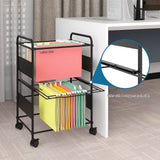 PUNCIA 2-Tier Metal Rolling File Cart with Wheels and Hanging Files for Letter Size - Movable Pull-Out Folder Rack Drawer Cabinet