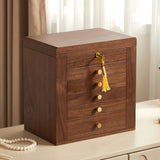 Homruilink Black Walnut Wooden Jewelry Box, Wood Jewelry Organizer with 2 Side Doors Mirror Lockable Classical Style for Watch Necklace Ring Earring Storage Gifts-6 Layer