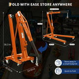 2 Ton Folding Hydraulic Engine Hoist with 59 in Load Leveler 4400 LBS Capacity Heavy Duty Cherry Picker 6 Swivel Wheels,Engine Support Bar 1100 LBS Capacity for Garage Workshop Warehouse