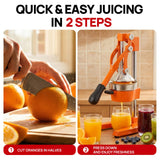 ARINOO Kitchen Cast Iron Citrus Juicer,Manual Hand Press Orange Juicer,Heavy Duty Countertop Squeezer for Lemon,Orange, Easy to Use & Clean（Orange)