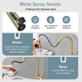 TOYWIA Gold Kitchen Faucets with Pull Down Sprayer, Single Handle High Arc Modern Stainless Steel Sink Faucet with Deck Plate, 1 or 3 Hole Deck Mount for RV, Bar, Farmhouse, Laundry, Outdoor
