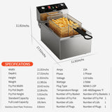 Electric Deep fryer Single Tank Deep Fryer with Basket Capacity 10L Electric Countertop Fryers with 60 Minute Timer for Home Kitchen and Restaurant