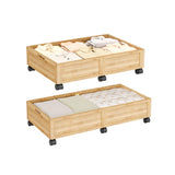 WISUCART Wood Under Bed Storage Containers Underbed Organizer with Wheels Sturdy Wood Rolling Under Bed Shoe Storage Organizer 2 Packs (Nature, Large)