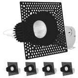 LUXRITE 3 Inch Trimless LED Black Recessed Lighting, 15W, 1100LM, 5CCT Selectable 2700K-5000K, Dimmable Ceiling Spotlight, CRI 90, Damp & IC Rated, Plaster Downlight, ETL Listed (4 Pack)
