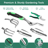 11-Piece Gardening Tool Set, Heavy Duty Garden Tool Set with Storage Bag and Apron, Durable Aluminum Alloy Garden Tools Kit