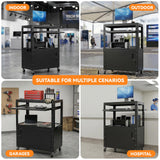 Mobile AV Cart, Adjustable Height Rolling Computer Cart with Pullout Keyboard Tray – Locking Cabinet, 3 Outlets & 2 USB Ports, Lock Brake Casters–Media Utility Cart on Wheels for Home/Office