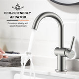KENES Brushed Nickel Bathroom Faucet Single Handle Modern Prep Wet Bar Sink Faucet Bathroom Sink Faucets with Drain Assembly & Deck Plate, Farmhouse RV Camper Outdoor Utility Faucet, KE-9005B