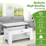 GINMAON Lift Top Coffee Table with Hidden Storage-39.4" Modern Lift-Up Design, Convertible Dining & Laptop Desk for Living Room, Reception-Scratch-Resistant, Spacious Compartment & Shelves (White)