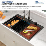 Sarlai 33 Matte Black Drop-In Kitchen Sink Workstation - 33x22 Inch Drop Kitchen Sink with Ledge NANO-Tech Black Topmount Round Corner 16 Gauge Stainless Steel Single Bowl Sinks Basin