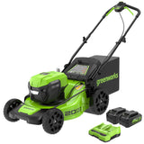 Greenworks 48V (2 x 24V) 20" Brushless Cordless (Push) Lawn Mower (LED Headlight), (2) 4.0Ah Batteries and Dual Port Rapid