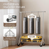 HYSEYY Clothes Rack, Rolling Clothing Rack for Hanging Clothes, Metal Portable Garment Rack with Sturdy Wheels, Coat Rack Wardrobe Closet Load 350 LBS for Bedroom Laundry Room (Sliver, L)